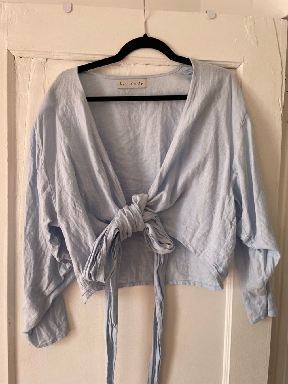 Love and Confuse 100% linen June wrap top
